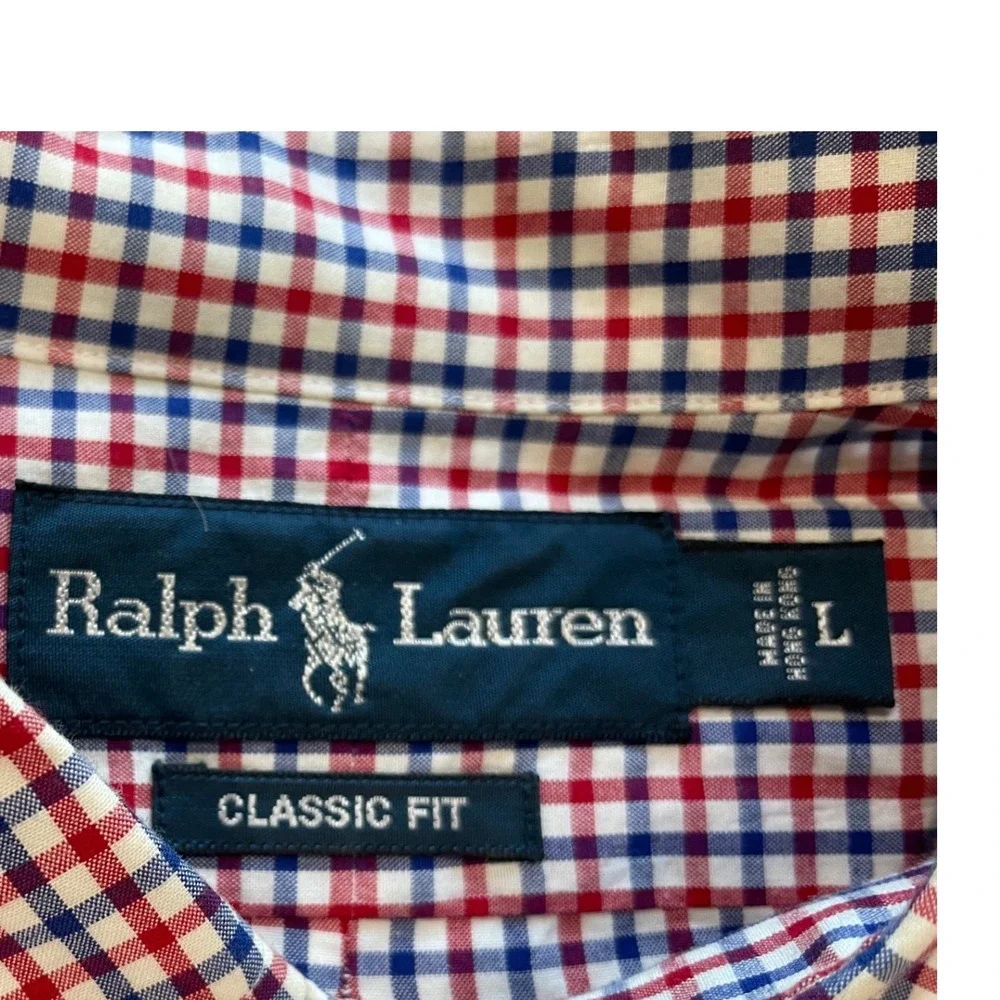 Polo Ralph Lauren Mens Large Gingham Button Down Shirt Red White Blue Cotton